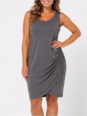 AVLN Sleeveless Gray Women's ruched side Detail Dress T-shirt dress SZ LG